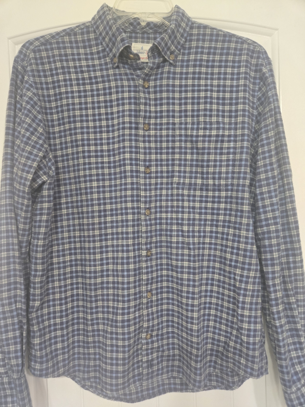 johnnie-O Blue and White Plaid Button-Down Shirt